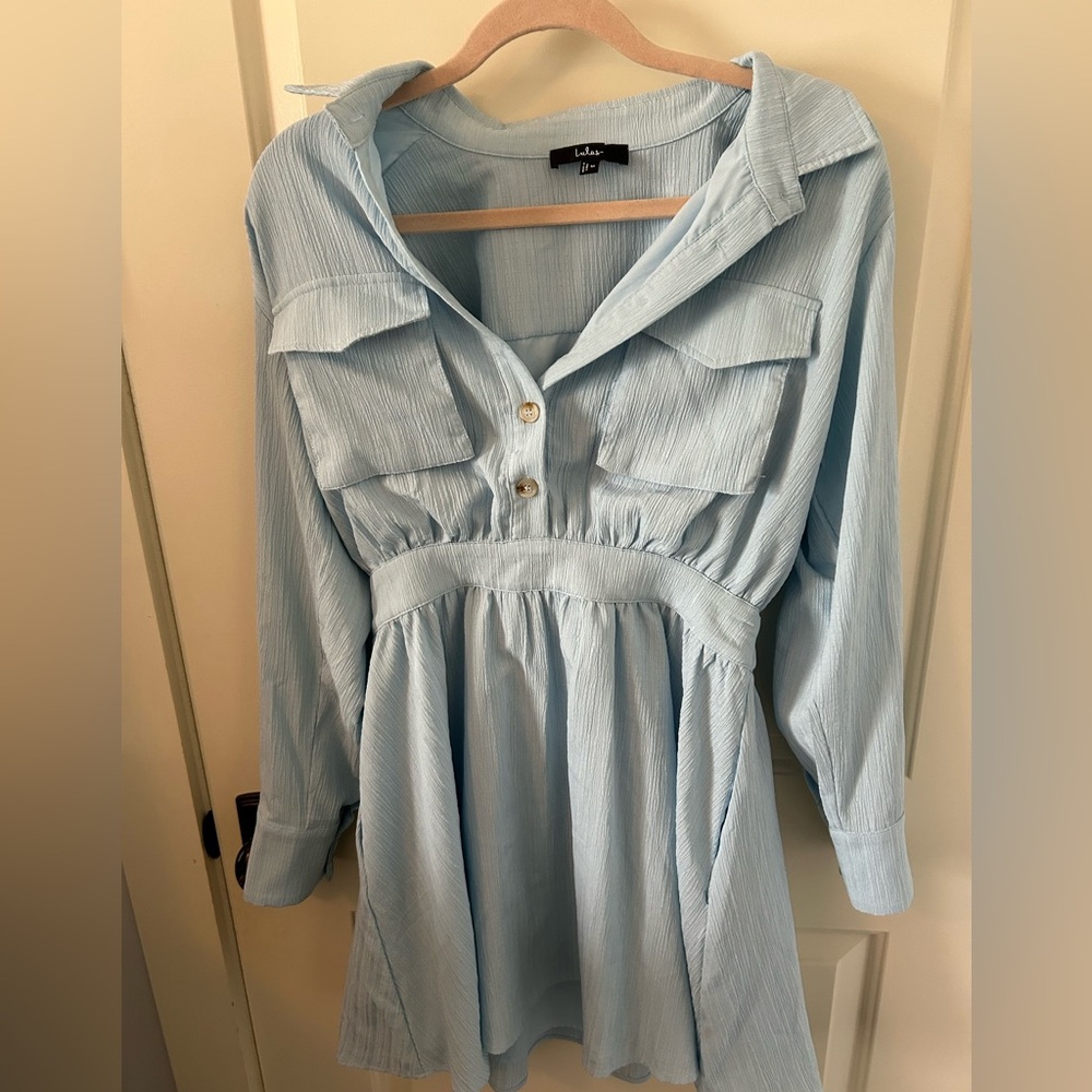 Lulu's Light Blue Long Sleeve Shirt Dress